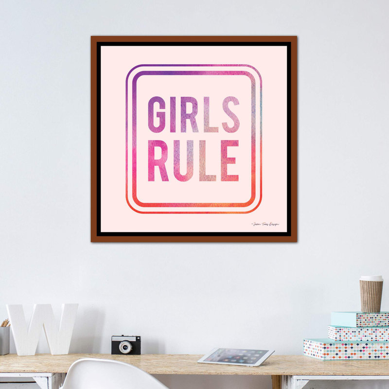 Filles, règle, H 37 po x l 37 po x P 1,5 po, Toile avec cadre brun, Pas de tapis