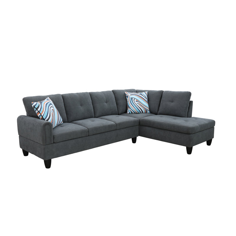 Sinne Upholstered L-Shaped Sectional Right Hand Facing, Dark Gray Linen Blend