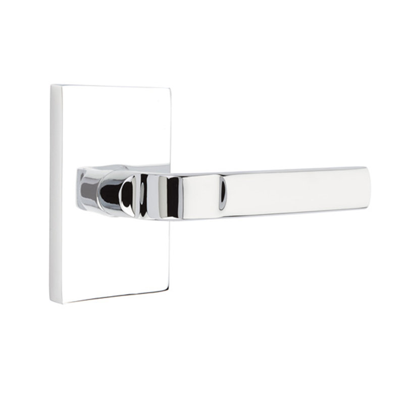 Aston Flat Passage (Hall & Closet) Door Lever with Rectangle Rosette, Bright Chrome, Right