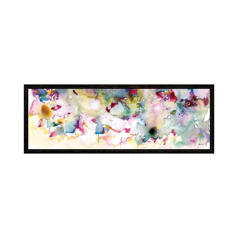 Magenta Field by Hodaya Louis - Panoramic Painting on Canvas, 30.48 cm H x 91.44 cm W, Black Framed