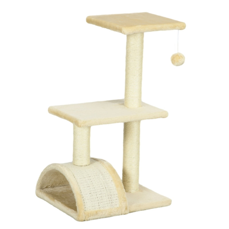 Cat Tree 72cm Kitten Activity Centre with Sisal Scratching Post, Scratching Pad & Hanging Toy Ball, Cream