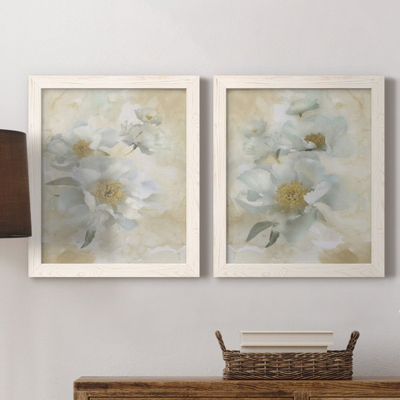 Douces pivoines I - ensemble de 2 reproductions d'art, H 20 po x l 17 po x P 1 po, Toile blanche encadrée, Pas de tapis
