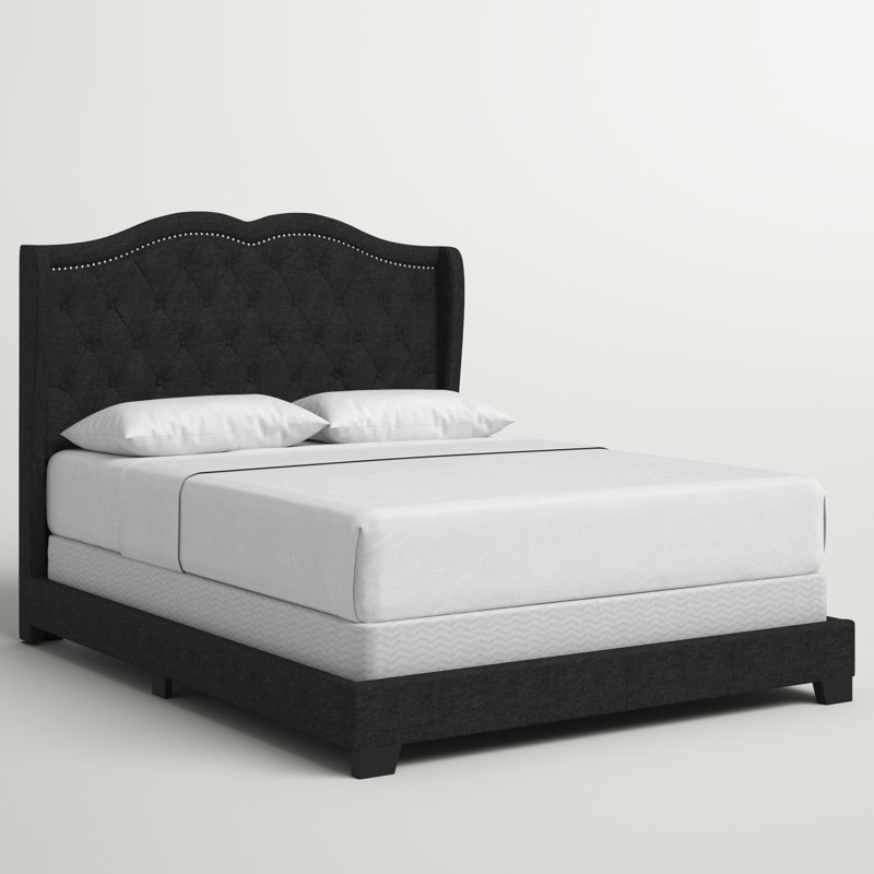 Lit plateforme tapissier standard Harrel, Gris anthracite, Grand