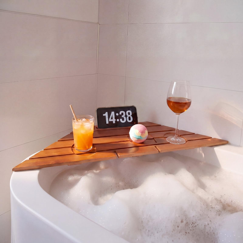 Plateau de baignoire d'angle en bambou antidérapant