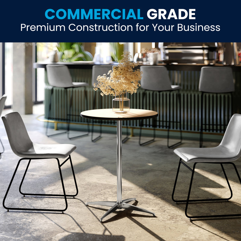 Marrel 24" Round Oak Top Outdoor Cocktail Table with Chrome Base