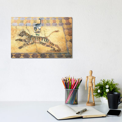 Cat With Lizard And Tiger by Ivory Cats - Wrapped Canvas Print