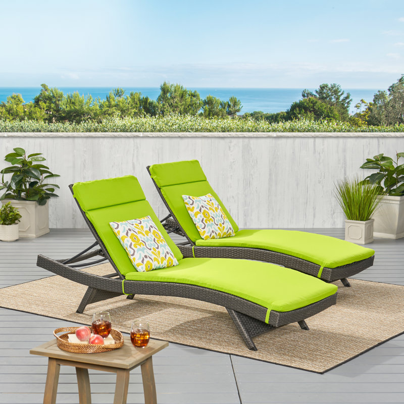 Blaise 79.5" Long Reclining Chaise Lounger Set with Cushions, Lime Green