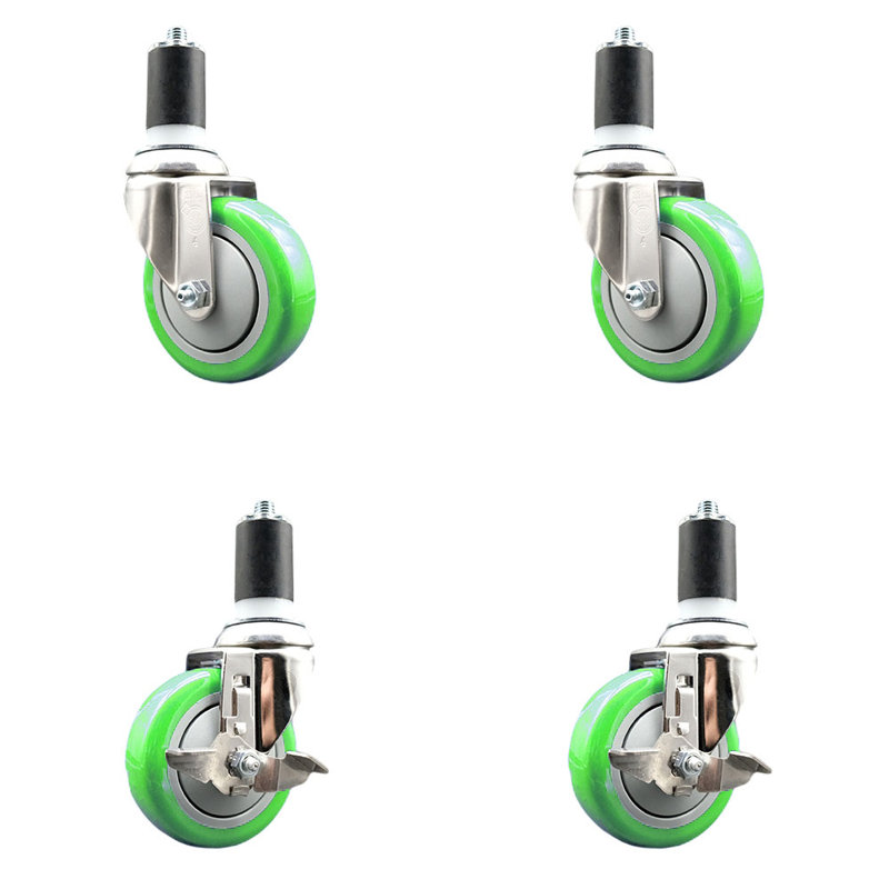 Ensemble de roulettes extensibles en polyuréthane à 4 tiges pivotantes de 1-1 / 2 po 4 pouces 316SS, Vert