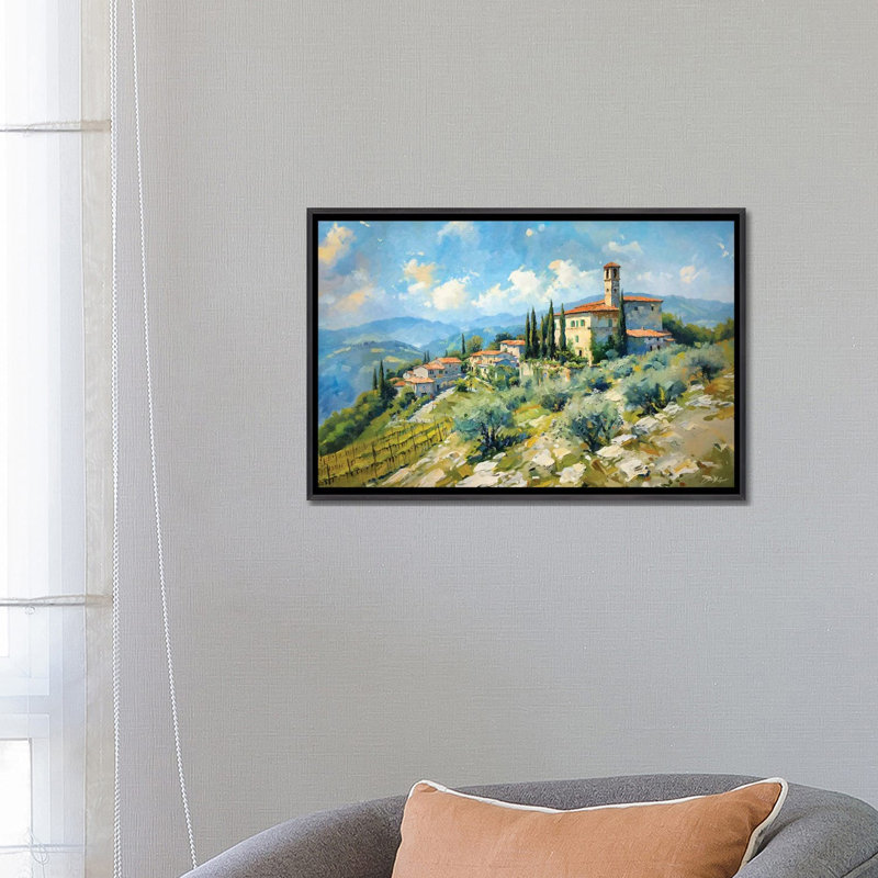 «Tuscan Village On A Hill», reproduction d'art murale encadrée, H 18 po x l 26 po, Reproduction encadrée sans passe-partout