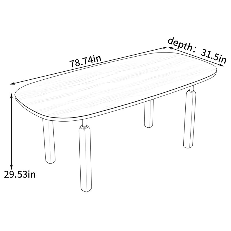 Oval-shaped creative dining table, 29.53 x 78.74"L x 31.5"W