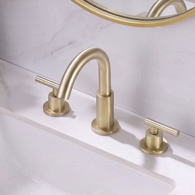 Robinet de lavabo de salle de bain espacé à deux poignées en laiton massif avec ensemble de drain