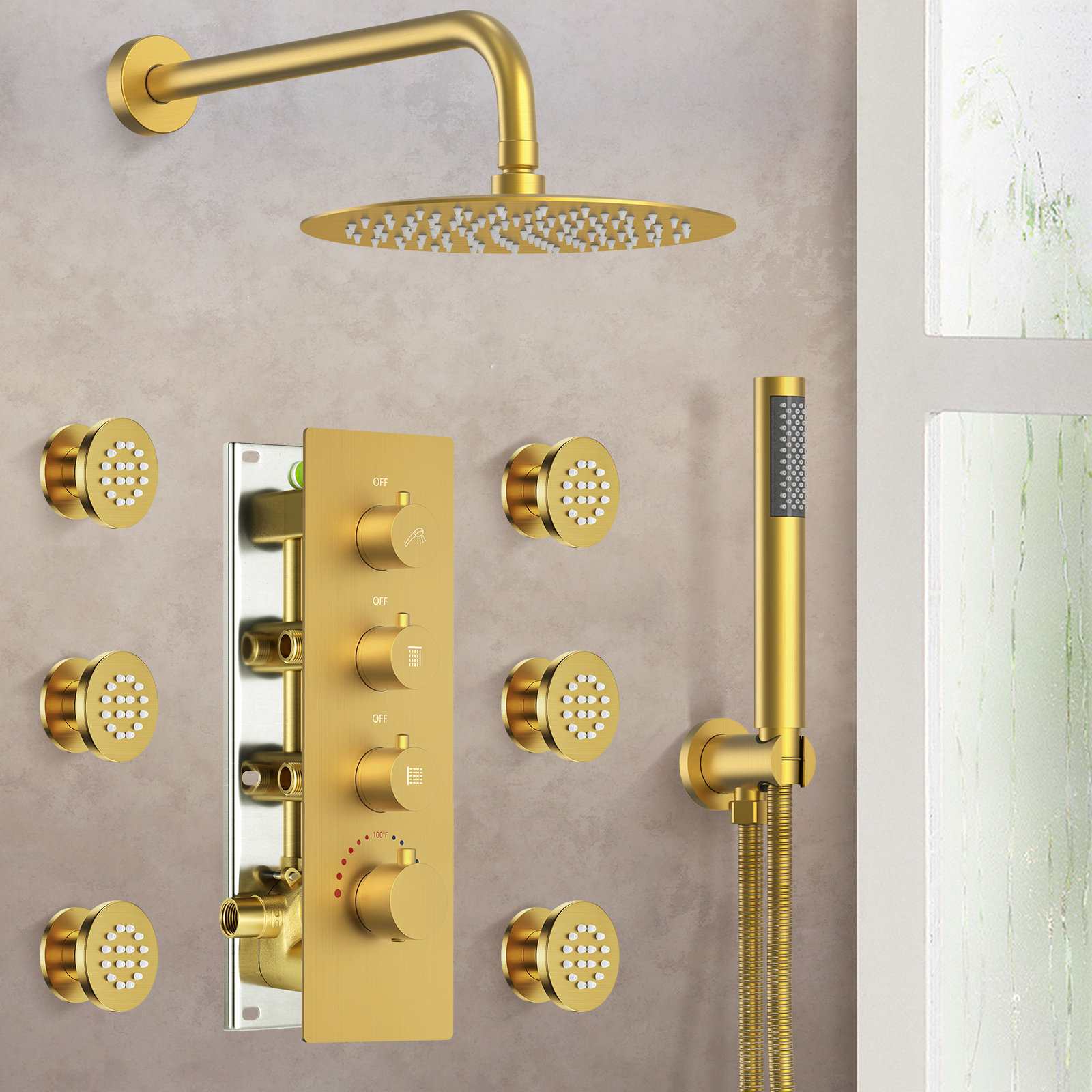 CRANACH SRM6379GNI-12BL RushSpray Thermostatic Complete Shower  