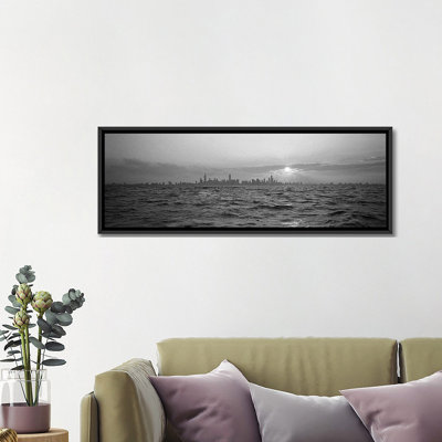 Reproduction de photo sur toile tendue, "coucher de soleil panoramique" au-dessus d’une ville, chicago, illinois