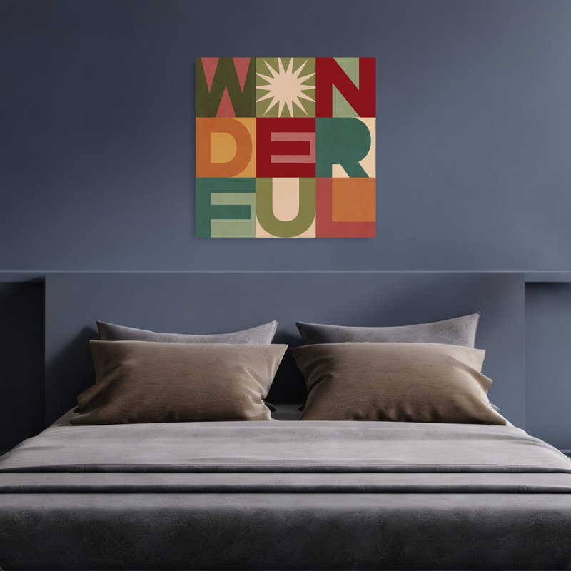 Superbe affiche murale typographique abstraite géométrique audacieuse représentant un paysage naturel avec une grille et des formes géométriques.