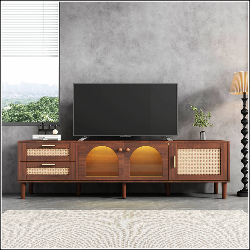 TV Stand with Solid Wood Legs, 80" TVs Stable support, multi-functional design