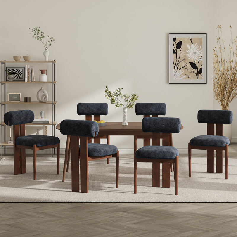 Modern Upholstered Dining Chairs with Solid Wood Legs, Dark Blue