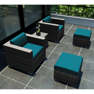 Suffern 5 Piece Conversation Seating Group with Sunbrella Cushions -  Wade Logan®, 097B4E1CCA514689A816529C040841A5