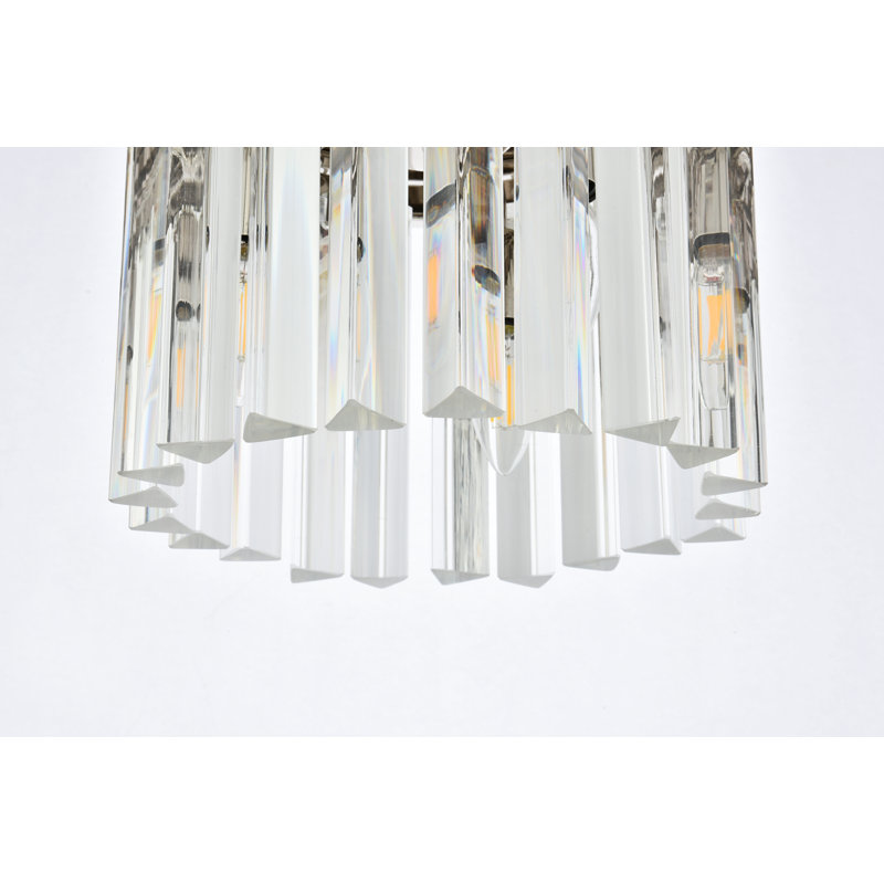 Luminaire suspendu tambour simple à 3 lumières Yazmin, H 13 po x l 12 po x P 12 po, Nickel poli, Cristal (transparent)