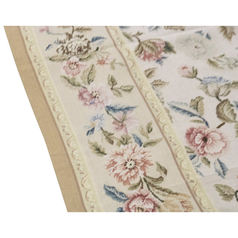 Tapis unique noué à la main beige / rose / vert de haute qualité