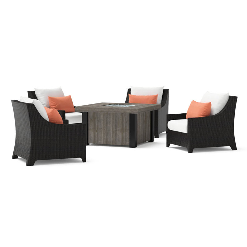 Deco 5 Piece Fire Pit Set with Cushions, Cast Coral Sunbrella® Plainweave