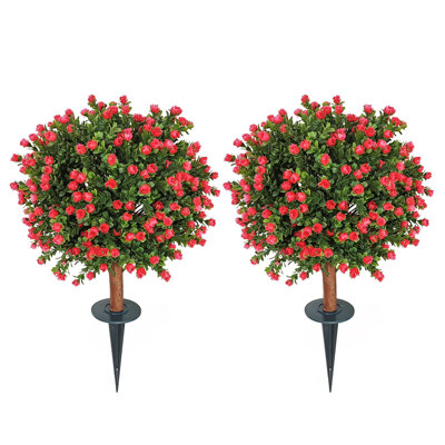 24" 2-Piece Artificial Rose Topiary Set for indoor outdoor use