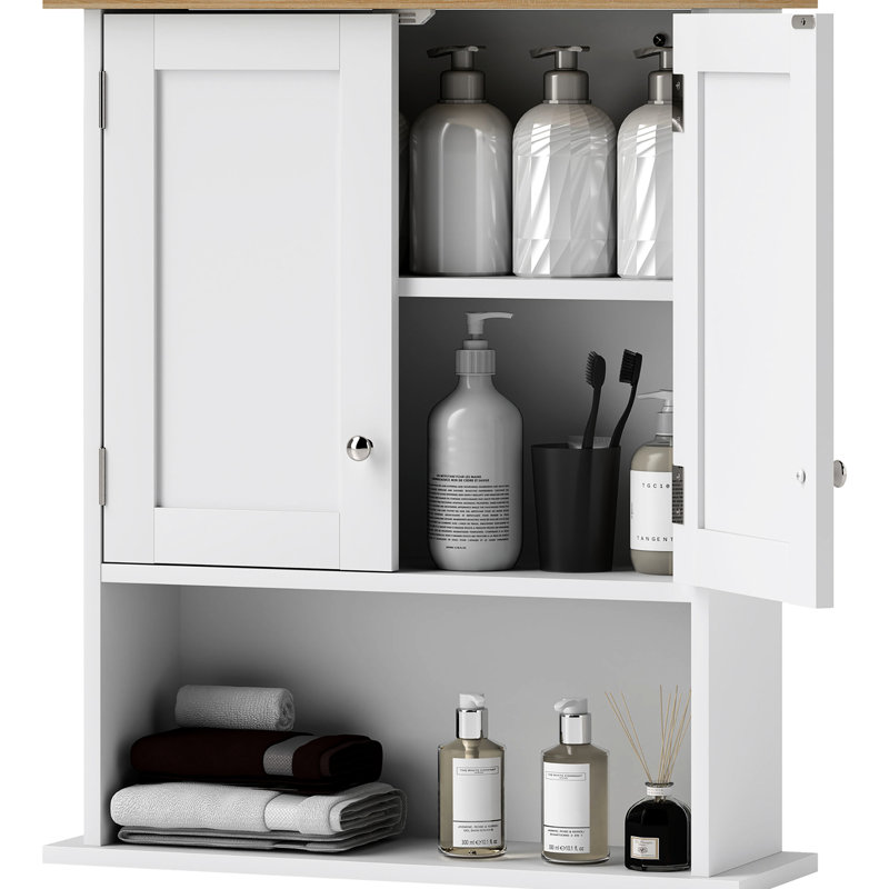 Armoire murale moderne pour la salle de bain - 2 portes, tablette réglable, sur toilette, blanc, option d'économie d'espace
