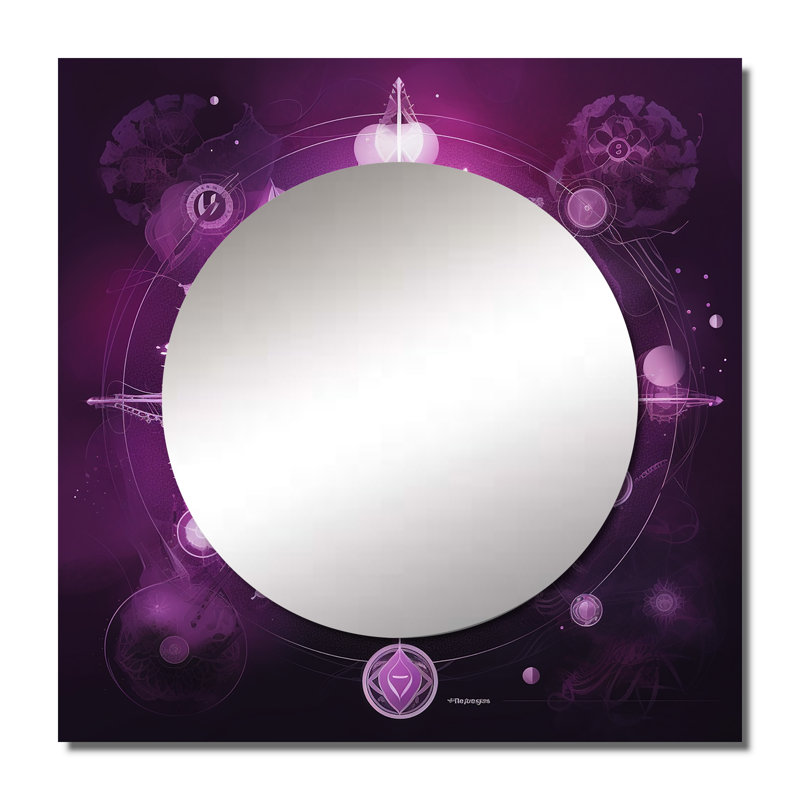 Mystique fuchia sacré Chakra portail I - Grand miroir mural carré géométrique moderne pour la chambre à coucher