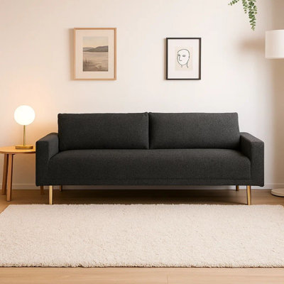Canapé Remy, boucle noire, siège de style banc avec accoudoirs, 83 po