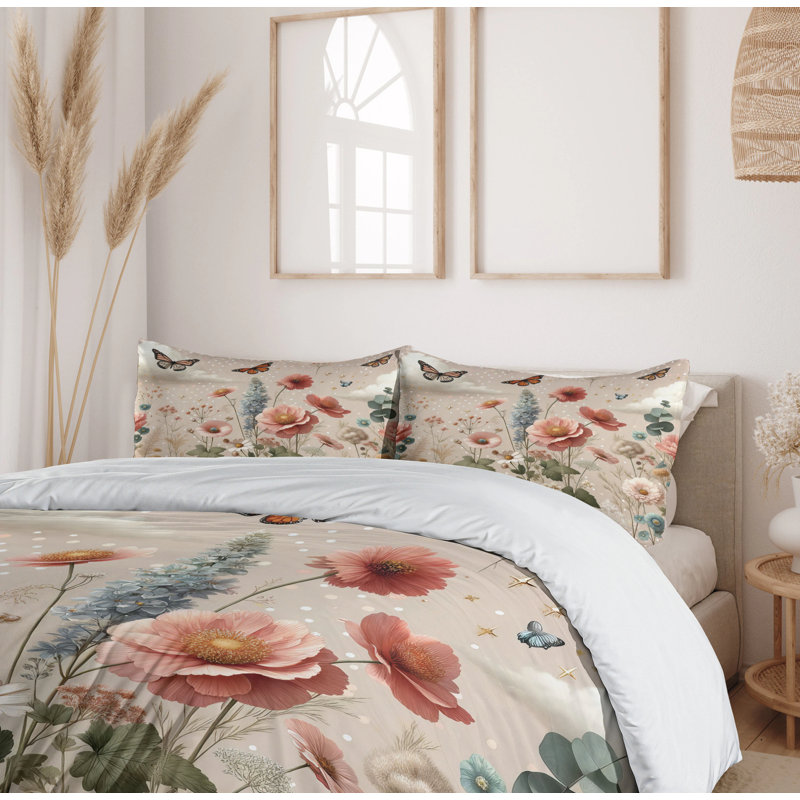 Floral Eucalyptus Duvet Cover, California King Duvet Cover + 2 Standard Shams
