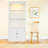 78.75''H 4-Tier Display Shelf, With 5-Colors Dimmable Ceiling Light, Freestanding Farmhouse Bookcases With Storage & Doors, Bookshelf With Adjustable Glass Shelves For Home & Office - White-480692026