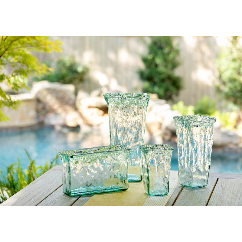 Vase carré en verre organique Oceana, H 8,5 po x l 5,5 po x P 5,5 po