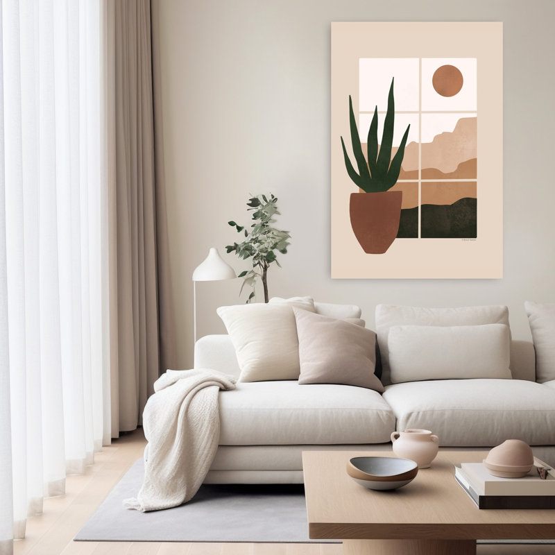 Paysage désertique abstrait, art contemporain de cactus, H 60 po x l 40 po