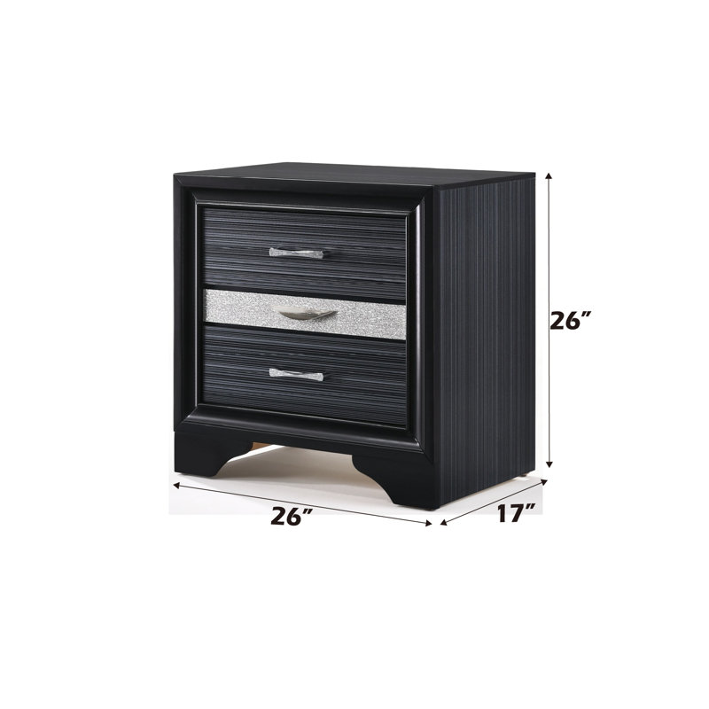 Naima Black Finish Nightstand, Black