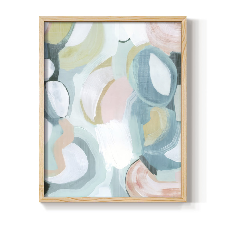 Pastel Garden Abstraction II Framed Print - Solid Wood, Natural, 11" H x 9" W