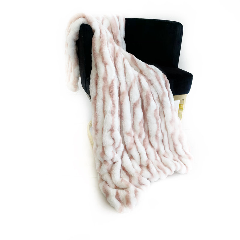 Snow Chinchilla Knitted Throw Blanket, Pink, 102" W x 116" L