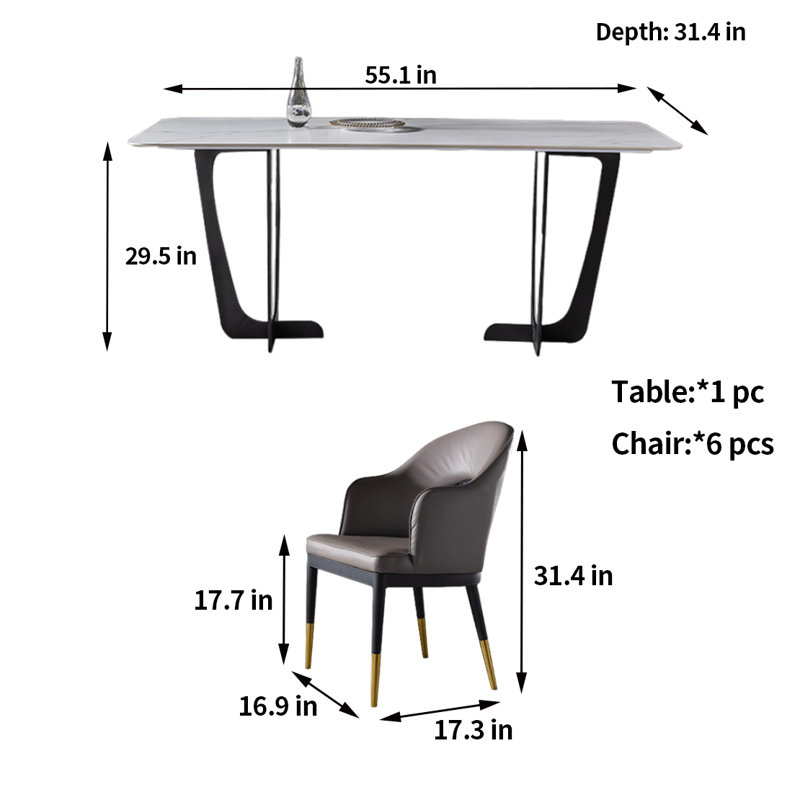 Ensemble de salle à manger rectangulaire moderne et minimaliste, H 29,5 po x L 55,1 po x l 31,4 po