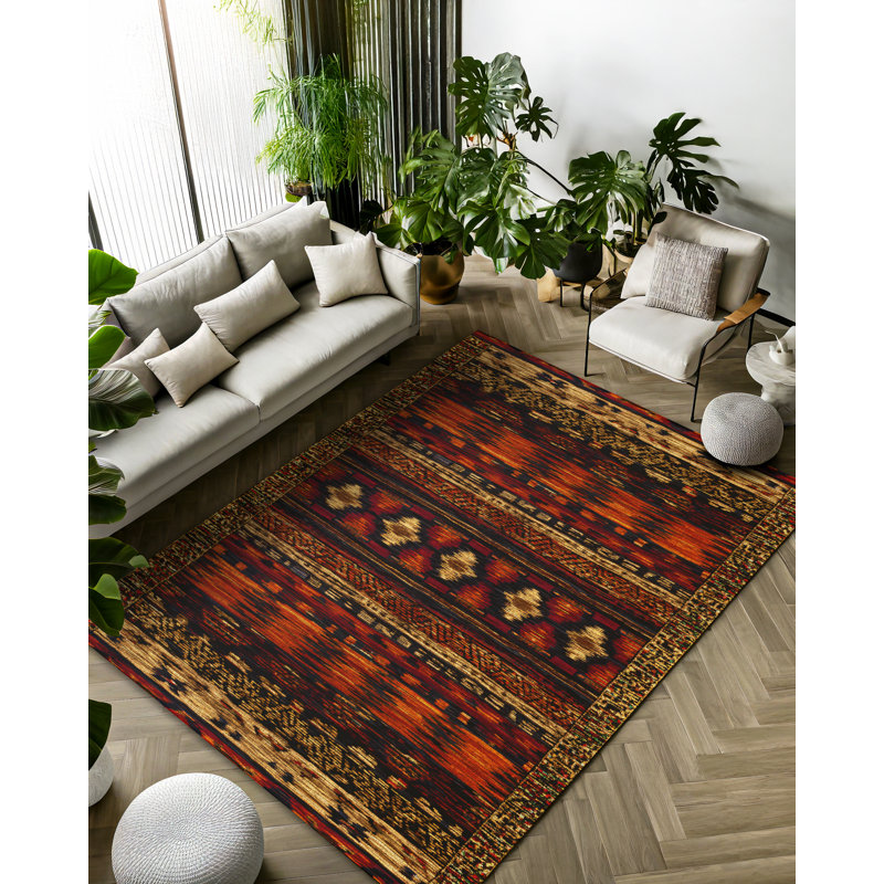 Manasa Collection Digital Print Cotton-Polyester Colorful Moroccan Rug, Runner 6'7" x 16'5"