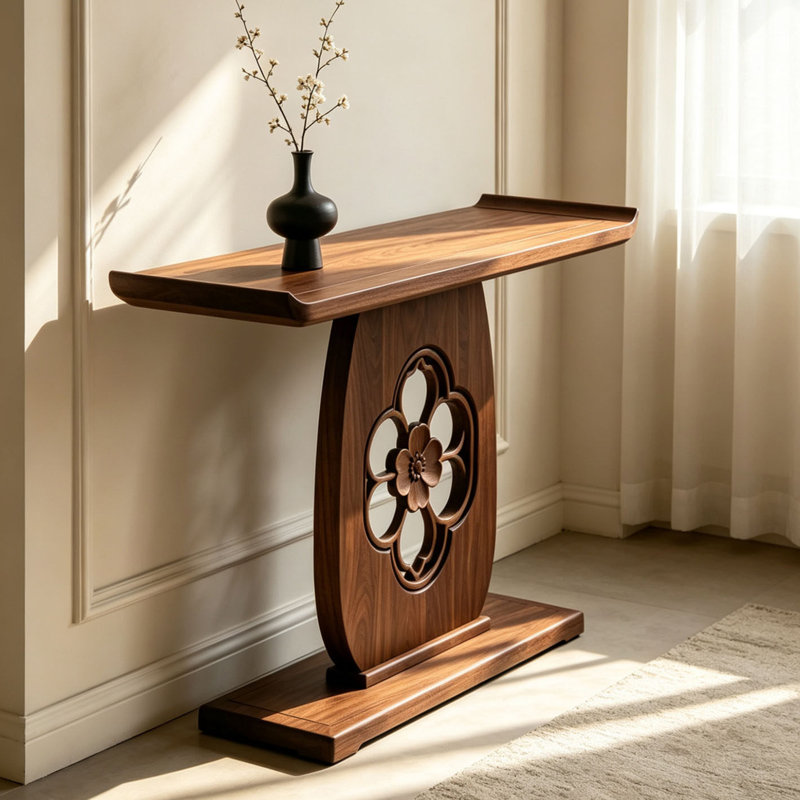Console de style chinois rétro classique brun, H 35,4 po x l 47,2 po x P 15,7 po
