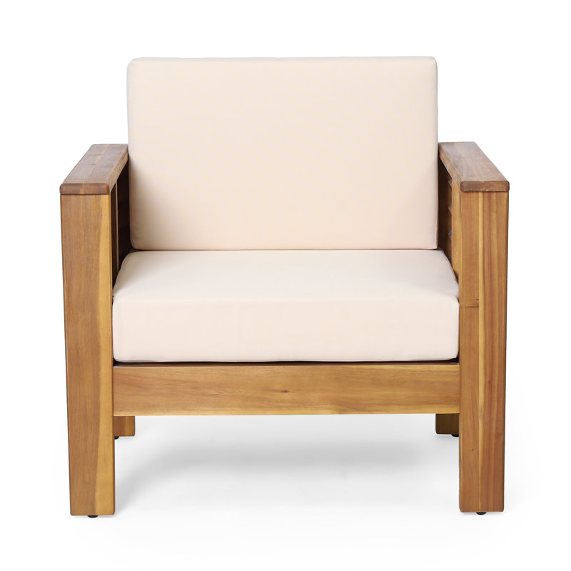 Zytaevius Outdoor Acacia Wood Club Chairs with Shutter Panel Design and Water-Repellent Cushions, Teak/Cream