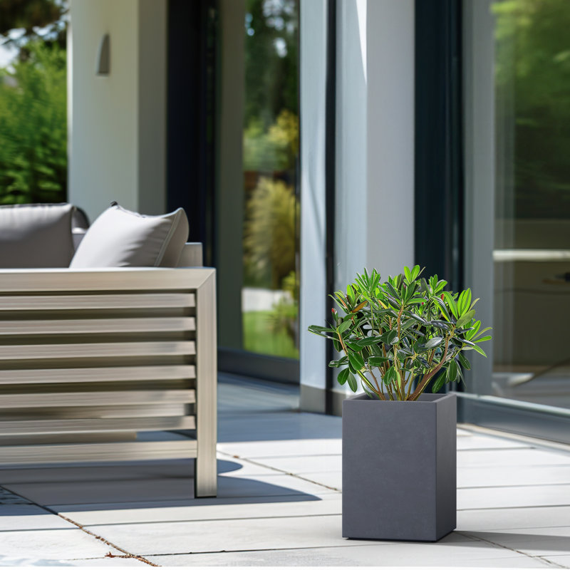 Jabrayah Handmade Planter Box, Granite Gray, 13" H x 9" W x 9" D