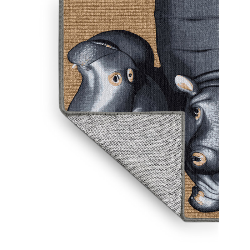 Washable Hippopotamus Wildlife Area Rug, Rectangle 7' x 9'