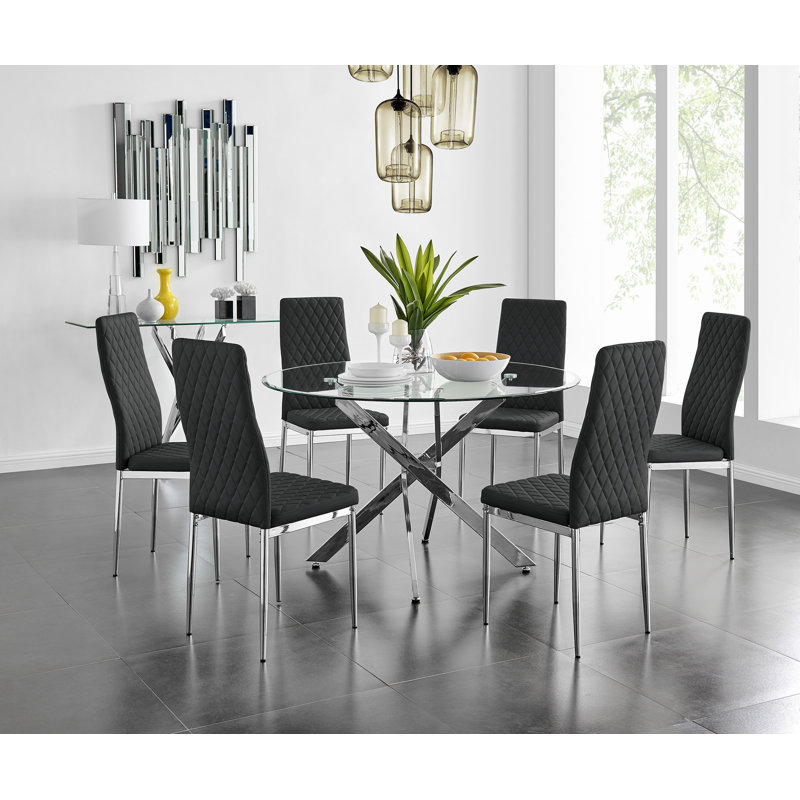 Eubanks Dining Set with 6 Chairs, Black