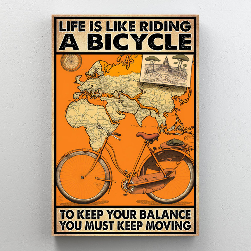 «Life Is Like Rider A Bicycle» - Rectangle 1 pièce, H 36 po x l 24 po x P 1,25 po