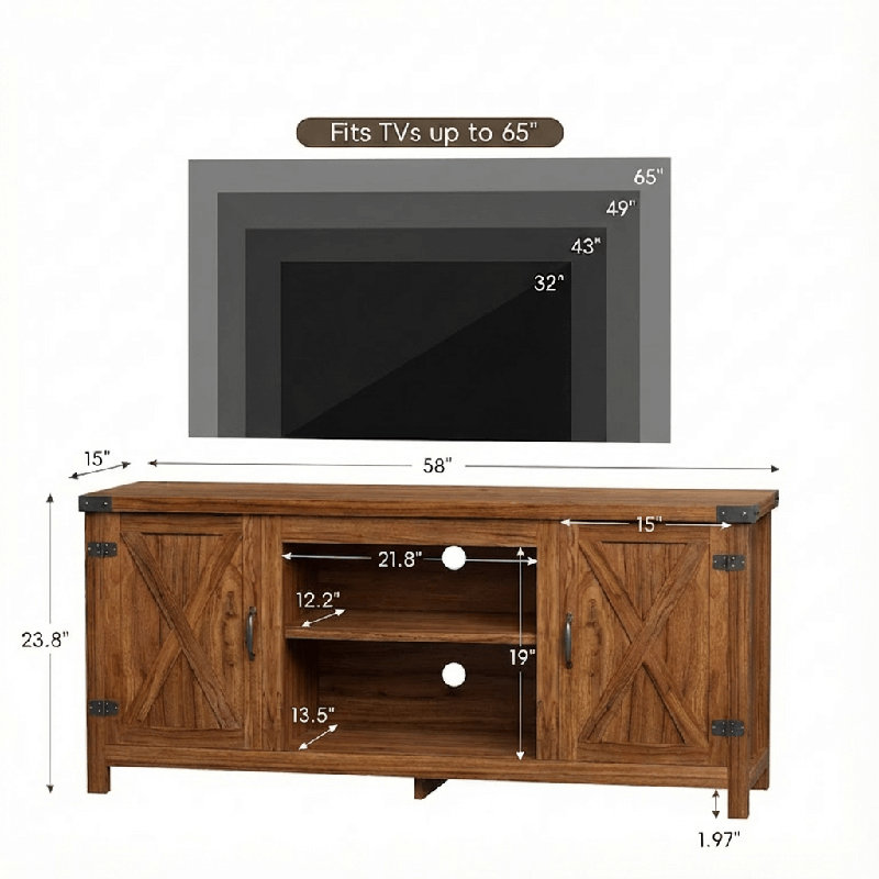 58'' Barn Door Style Media Console, Brown