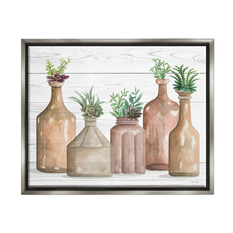 «Succulents Herbs Rustic Cottage Jars Leaves Arrangement» par Cindy Jacobs, H 21 po x l 17 po x P 1,7 po