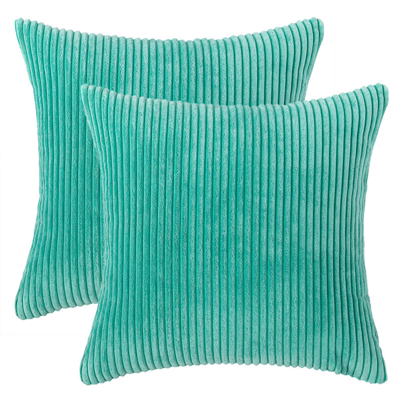 Housse de coussin à rayures, 18 po x 18 po, Vert aquatique