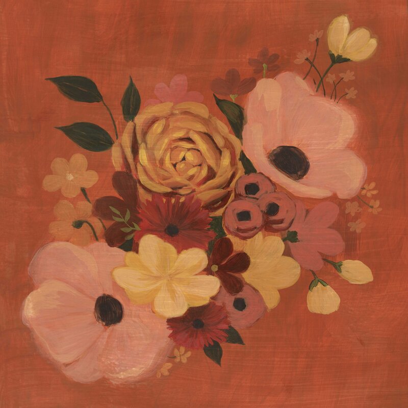 Burnt Orange Bouquet II On Canvas by Grace Popp Painting