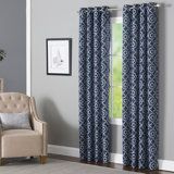 Ralon Polyester / Linen Light-Filtering Geometric Print Curtain Panel with Grommet Top
