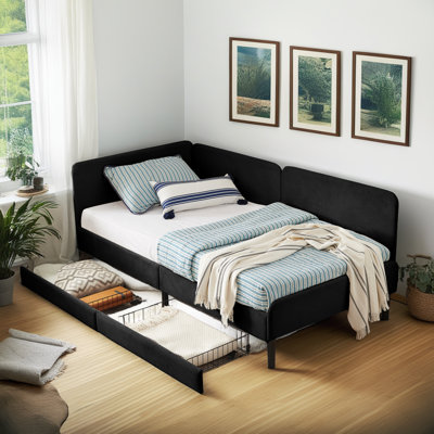 Velvet Upholstered Twin Size Daybed Sofa Bed with 2 Storage Drawers