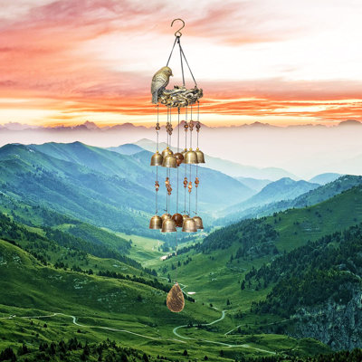 Bird Nest Wind Chimes,Wind Chimes For Outside With 12 Wind Bells,Bird Bells Chimes Hanging Decoration, Bronze
